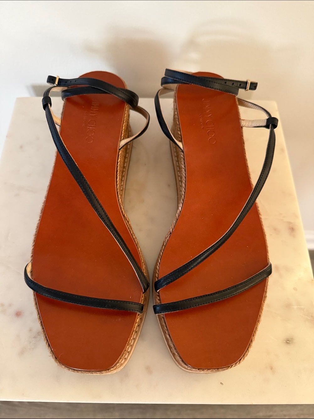 Jimmy Choo Black Leather Strappy Square-Toe Sandals